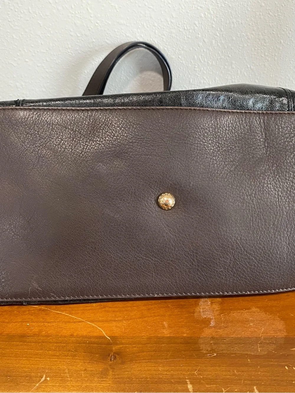 Black Tote with Dark Brown Trim and Gold Hardware